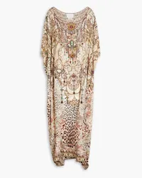 Camilla Crystal-embellished printed silk crepe de chine kaftan - Neutral Neutral