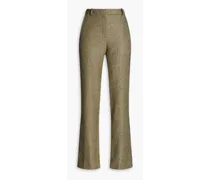 Prince of Wales checked wool-blend straight-leg pants - Green