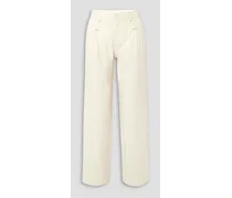Embroidered cotton straight-leg pants - White