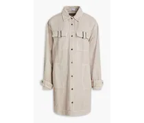 Bead-embellished cotton and linen-blend twill shirt - Neutral