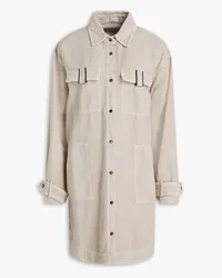 Brunello Cucinelli Bead-embellished cotton and linen-blend twill shirt - Neutral Neutral