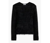 Distressed silk and cotton-blend chenille sweater - Black