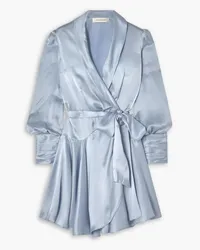 Zimmermann Ruffled silk-satin mini wrap dress - Blue Blue