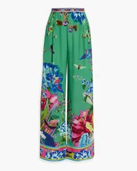 Camilla Crystal-embellished printed silk crepe de chine wide-leg pants - Green Green