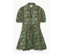 Gaia belted floral-print silk-habotai mini dress - Brown