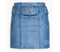 Belted distressed leather mini skirt - Blue