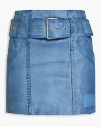 ROTATE Birger Christensen Belted distressed leather mini skirt - Blue Blue