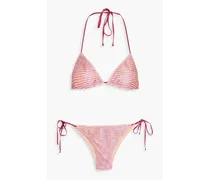 Metallic crochet-knit halterneck bikini - Pink