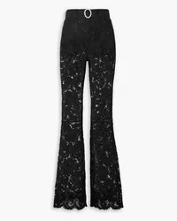 Alessandra Rich Belted crystal-embellished cotton-blend lace flared pants - Black Black