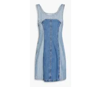 Two-tone faded denim mini dress - Blue