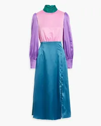 Olivia Rubin Gwen color-block satin turtleneck midi dress - Blue Blue