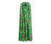 Cape-effect floral-print charmeuse gown - Green
