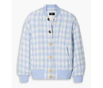 Houndstooth cotton-blend tweed bomber jacket - Blue