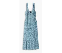Ruched printed crepe midi dress - Blue