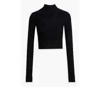 Cropped cutout ribbed-knit turtleneck sweater - Blue