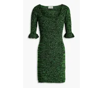 Marled ribbed-knit mini dress - Green
