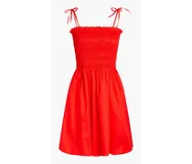 Shirred cotton-poplin mini dress - Red