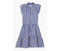 Zee gathered striped linen-blend mini dress - Blue