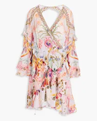 Camilla Embellished printed silk crepe de chine mini wrap dress - Purple Purple