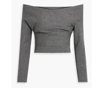 Off-the-shoulder cropped stretch-knit top - Gray