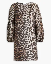 Ganni Leopard-print cloqué mini dress - Animal print Animal