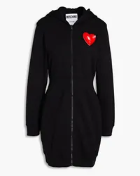 Moschino Appliquéd French cotton-terry hooded mini dress - Black Black