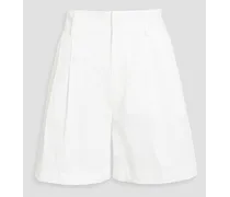 Pleated cotton-blend poplin shorts - White