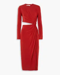 Jason Wu Cutout gathered stretch-jersey midi dress - Red Red