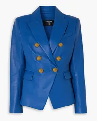 Balmain Double-breasted leather blazer - Blue Blue