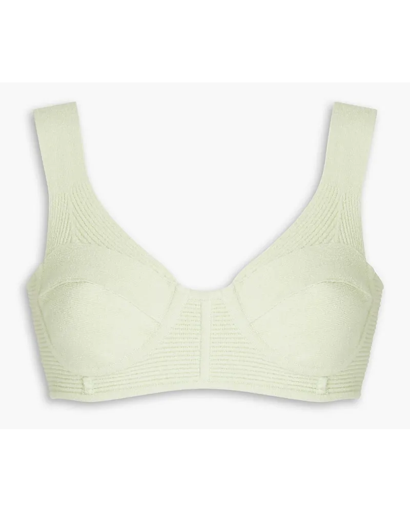 Hervé Léger Bouclé-knit cotton-blend bra top - Green Green