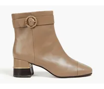 Buckle-embellished leather ankle boots - Neutral