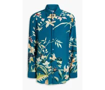 Floral-print silk crepe de chine shirt - Blue