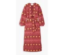 Sapa Inca belted embroidered woven maxi dress - Orange