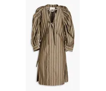 Striped cotton-blend poplin dress - Neutral