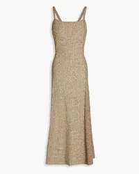 Ganni Open-back ribbed-knit midi dress - Brown Brown