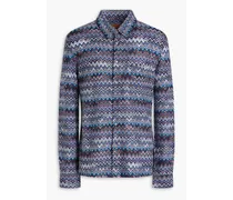 Crochet-knit cotton-blend shirt - Blue
