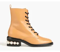 Casati faux pearl-embellished leather combat boots - Brown