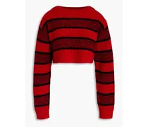 Cropped striped ribbed wool sweater - Red