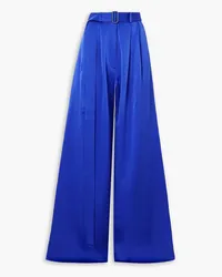 Alex Perry Landon belted pleated satin-crepe wide-leg pants - Blue Blue