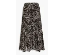 Gathered leopard-print georgette midi skirt - Black