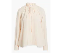 Ruffled silk crepe de chine blouse - White