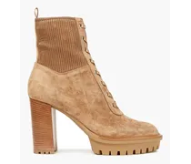 Quilted leather-trimmed suede ankle boots - Brown