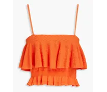 Cropped ruffled crochet-knit top - Orange