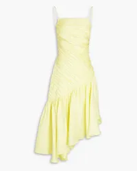 RASARIO Asymmetric pleated linen-blend midi dress - Yellow Yellow