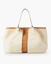 Serapian Secret large woven shearling and leather tote - White White