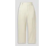 Cropped cotton and linen-blend twill wide-leg pants - White