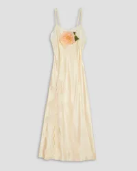 Rodarte Appliquéd lace-trimmed silk-satin maxi dress - White White