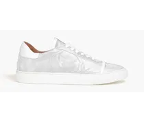 Musa leather-trimmed glittered canvas sneakers - Metallic