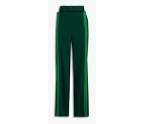 Cutout striped hammered-satin wide-leg pants - Green