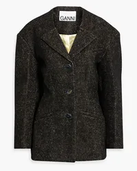 Ganni Herringbone tweed blazer - Black Black